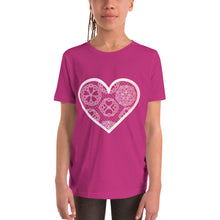 Load image into Gallery viewer, Pastel Crochet Lace Heart Youth Short Sleeve T-Shirt
