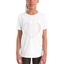 Load image into Gallery viewer, Pastel Crochet Lace Heart Youth Short Sleeve T-Shirt