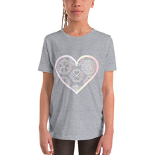 Load image into Gallery viewer, Pastel Crochet Lace Heart Youth Short Sleeve T-Shirt