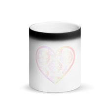 Load image into Gallery viewer, Pastel Crochet Lace Heart Matte Black Magic Mug