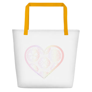 Pastel Crochet Lace Heart Beach Bag