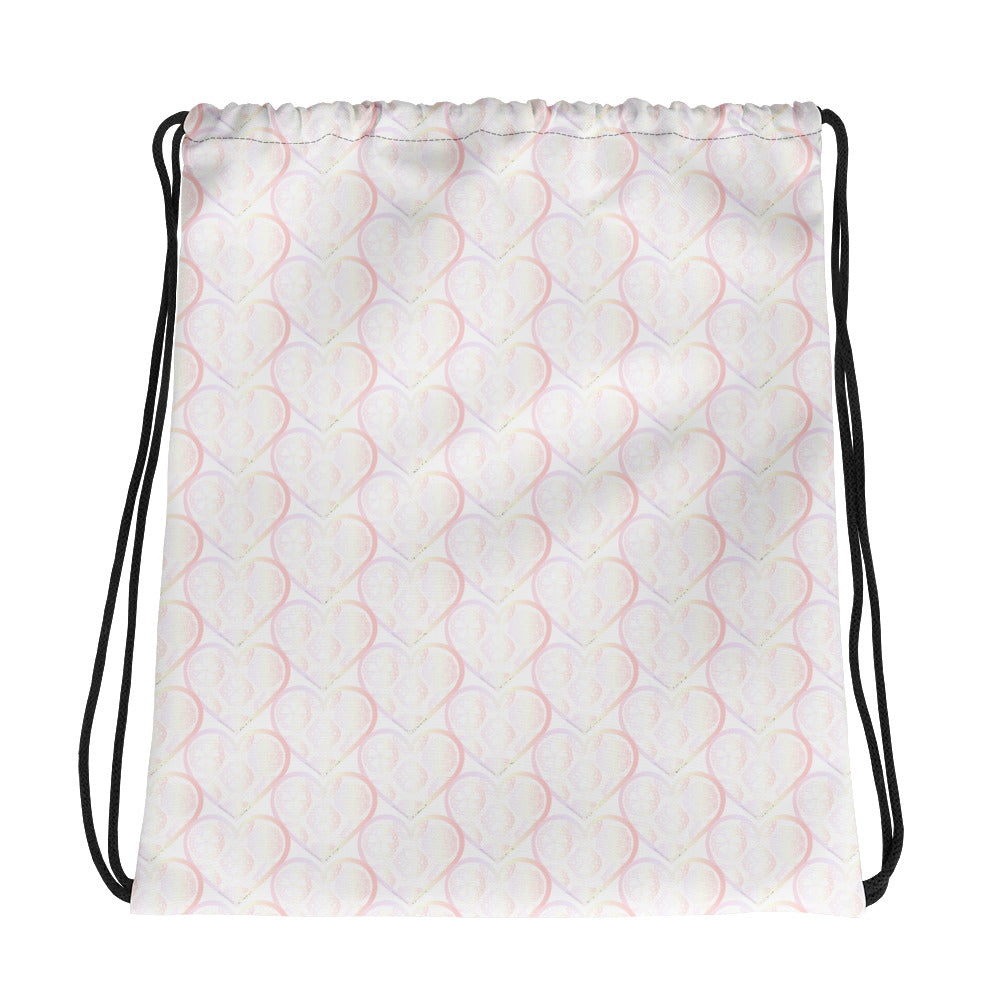 Pastel Crochet Lace Heart Drawstring bag