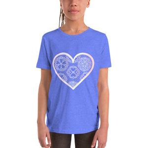 Pastel Crochet Lace Heart Youth Short Sleeve T-Shirt