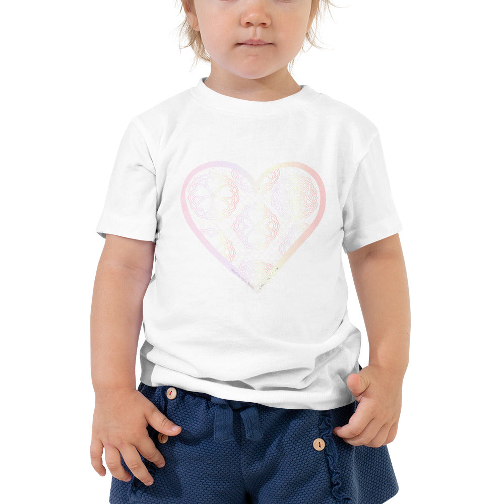 Pastel Crochet Lace Heart Toddler Short Sleeve Tee