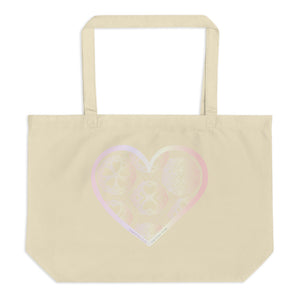 Pastel Crochet Lace Heart Large organic tote bag