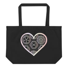 Load image into Gallery viewer, Pastel Crochet Lace Heart Large organic tote bag
